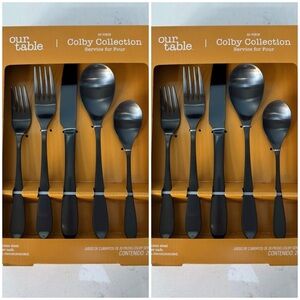 Our Table - Colby Satin Black 20-Piece Flatware Set - 2 Sets - NEW